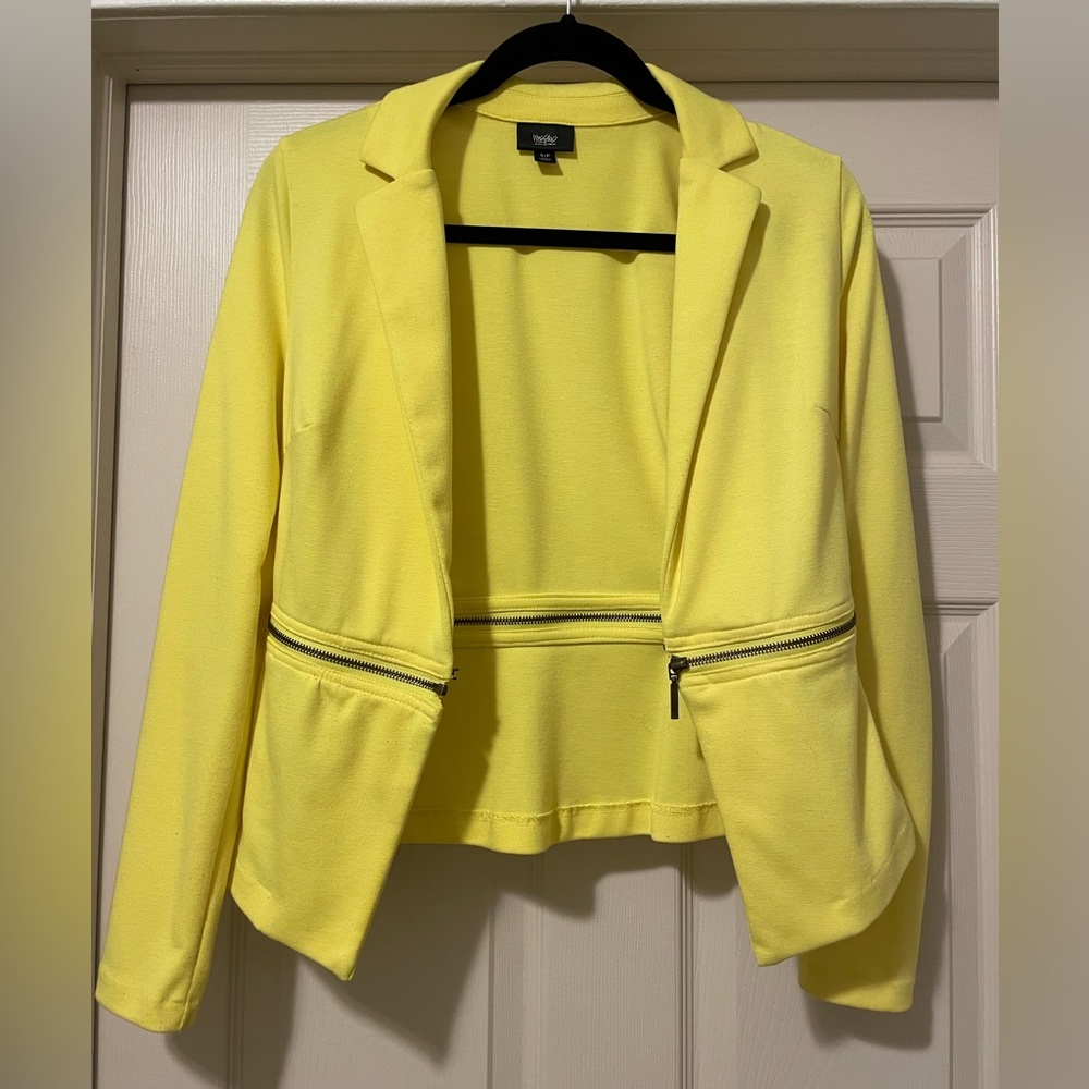 Yellow polyester stretchy blazer